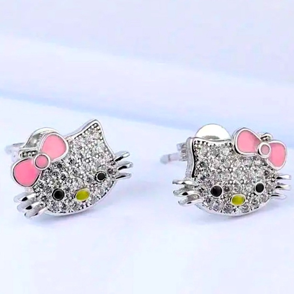 Hello Kitty Sterling Silver Zircon Stud Earrings